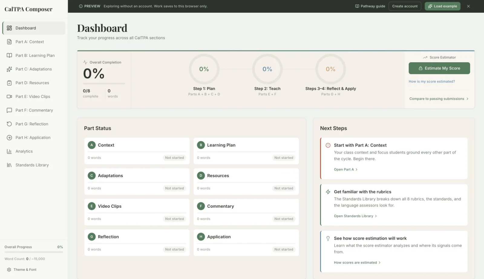 CalTPA Writing Studio public preview with a writing workspace and rubric tools